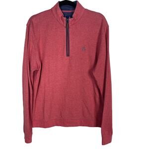 Johnnie-O Mens M Red Blossom Sully Quarter Zip Pullover Sweatshirt Cotton Modal